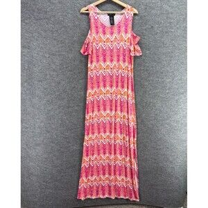 New Design History Dress Women M Medium Pink Striped Maxi Long Cold Shoulder